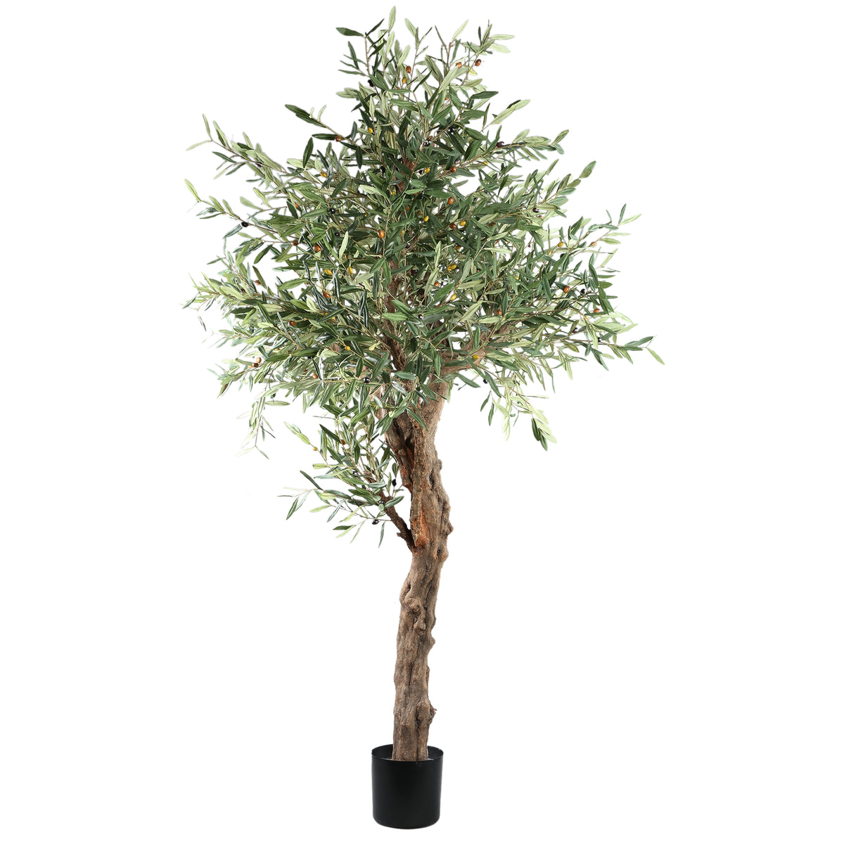 Faux olive tree in pot, 210cm, green foliage