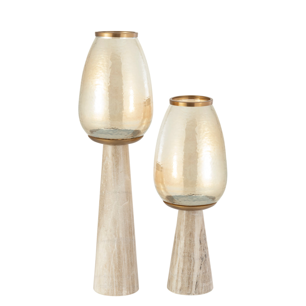 Berdand white marble hurricane lantern, cone shape, small