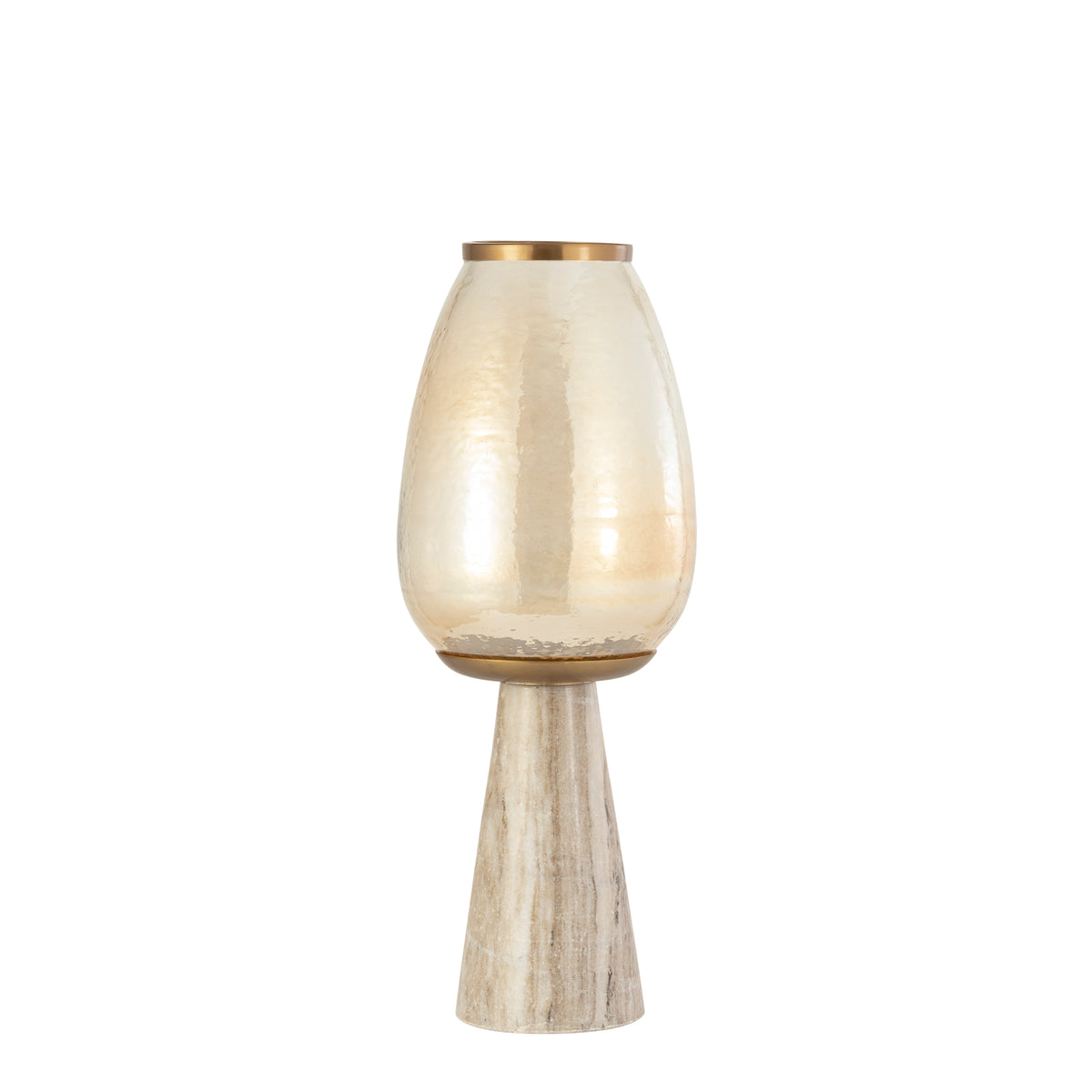 Berdand white marble hurricane lantern, cone shape, small