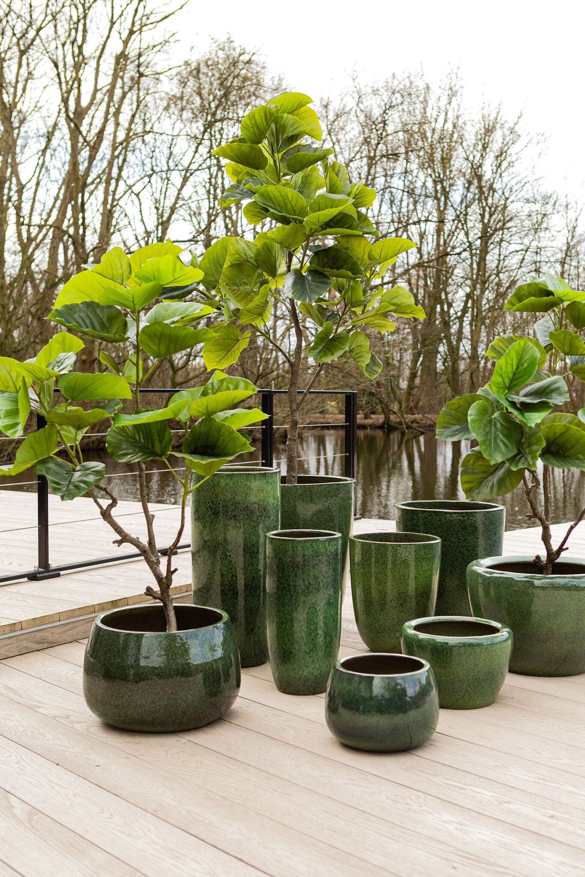Madaline green glazed ceramic pot, wide