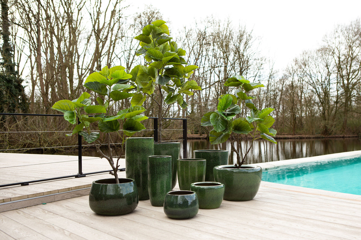 Madaline green glazed ceramic pot, wide