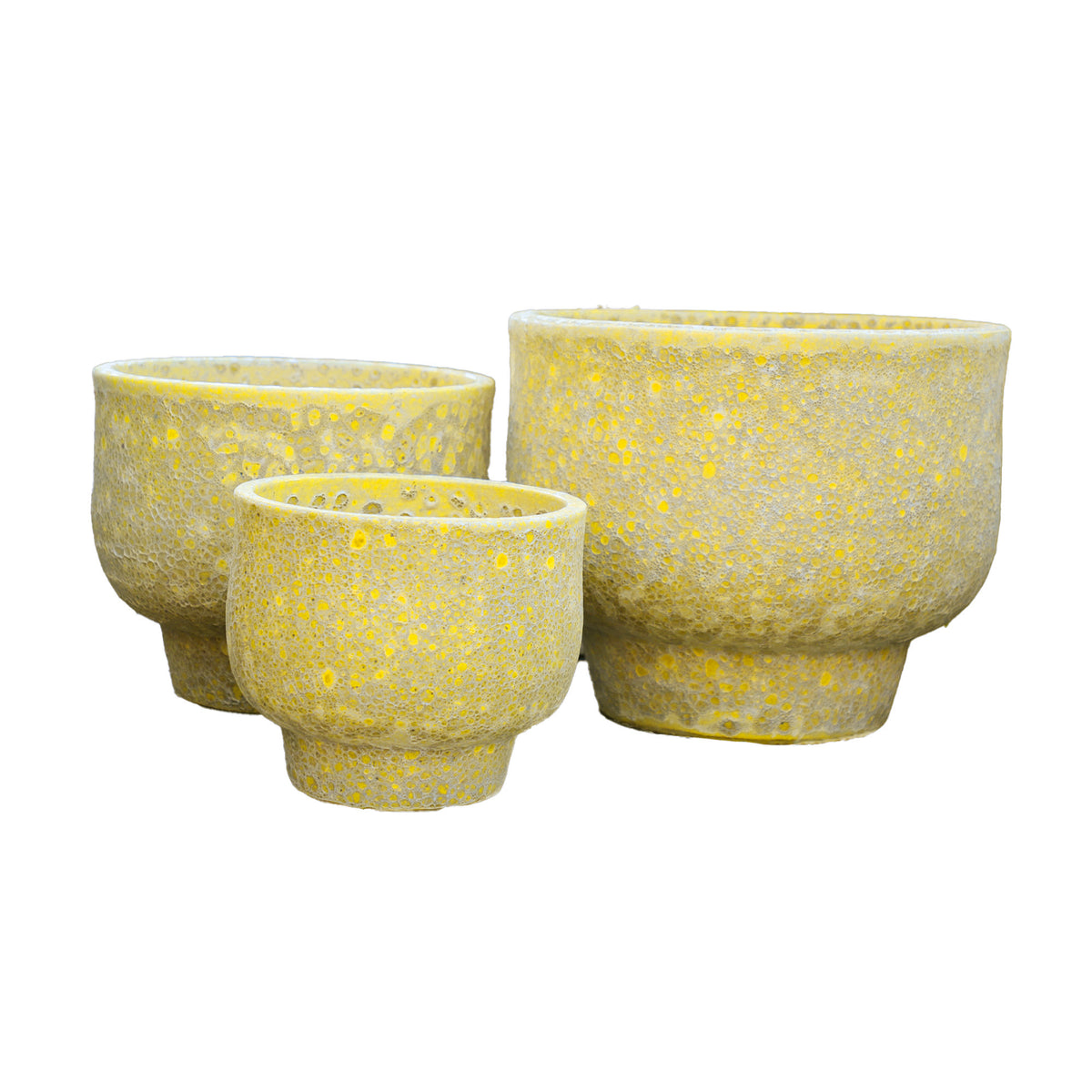 Sanish yellow glazed ceramic pot on textured foot