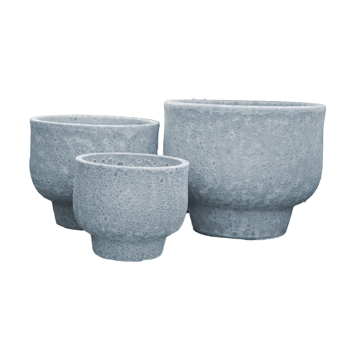 Sanish blue glazed ceramic pot on textured foot