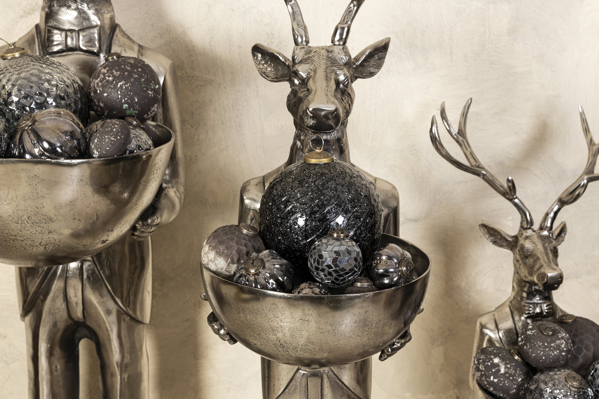 Airen brass cast aluminium reindeer statue with bowl, medium