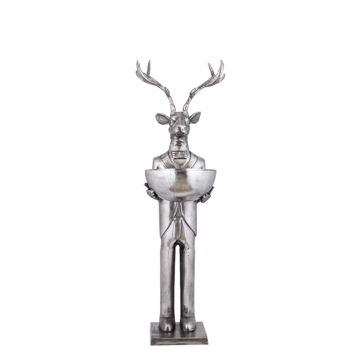 Airen brass cast aluminium reindeer statue with bowl, medium