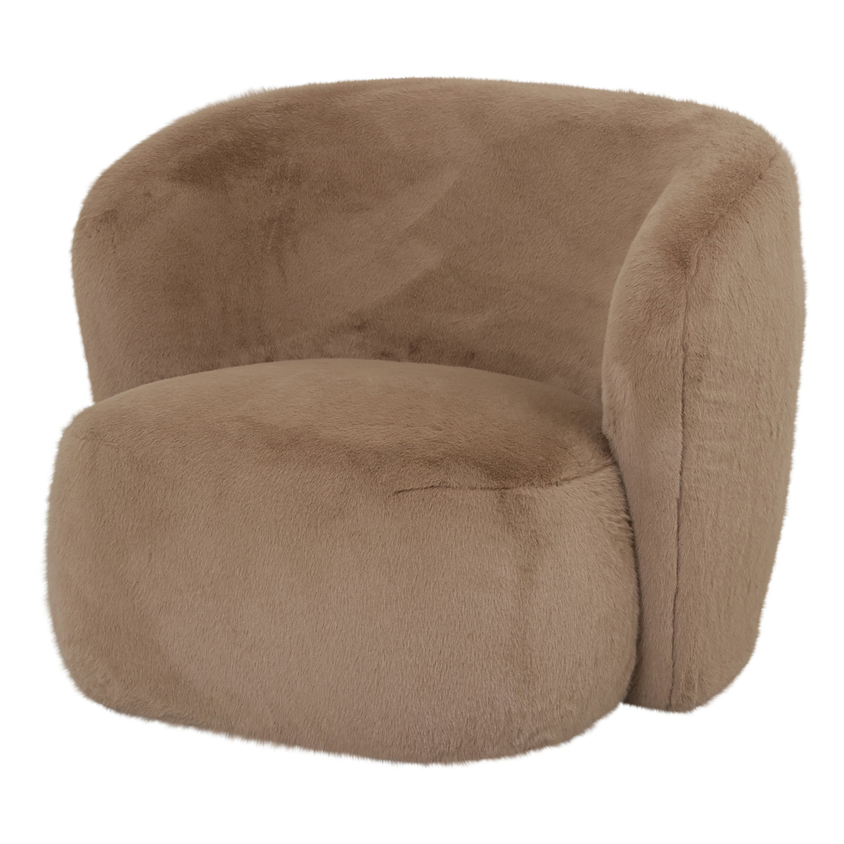 Aphrodite mocha fur armchair, rounded silhouette