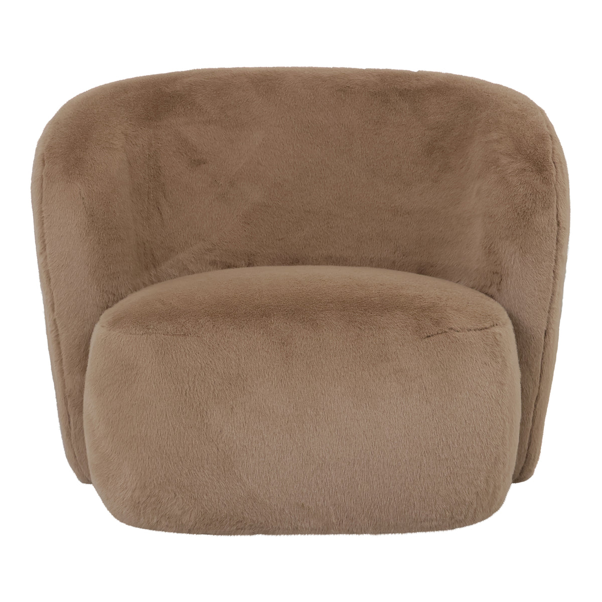 Aphrodite mocha fur armchair, rounded silhouette