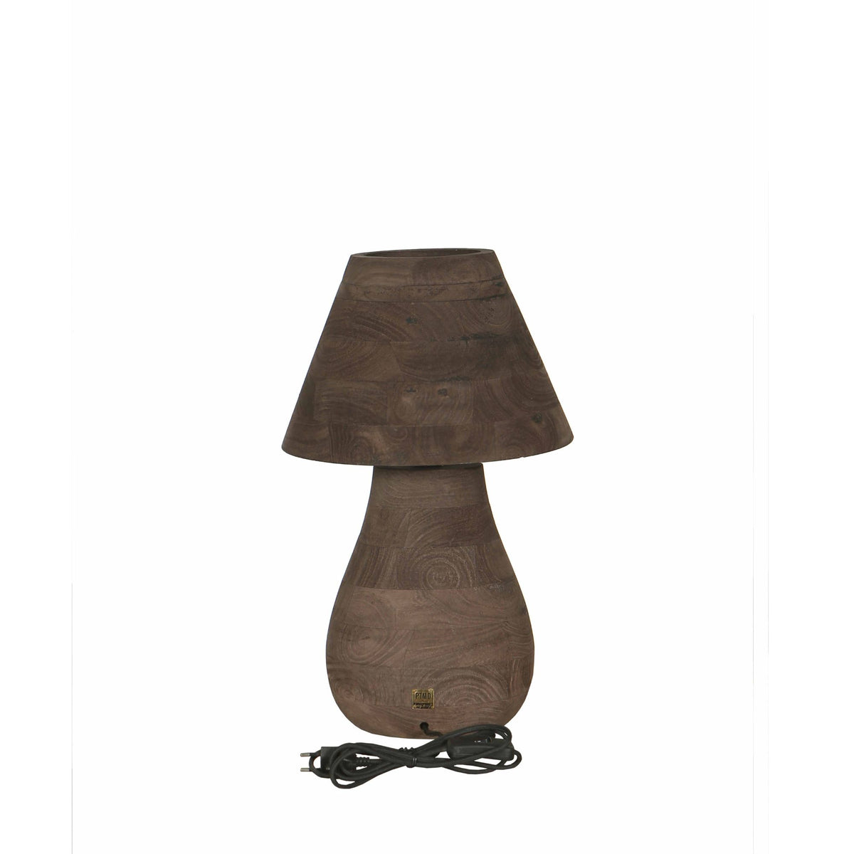 Peake brown mango wood round table lamp, low