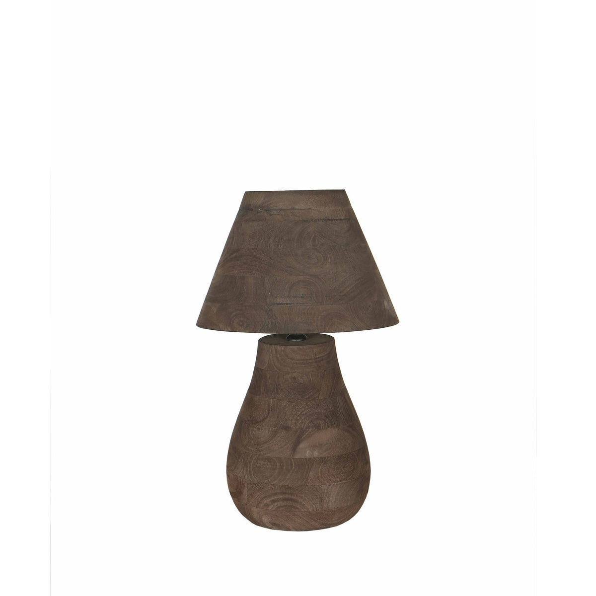 Peake brown mango wood round table lamp, low