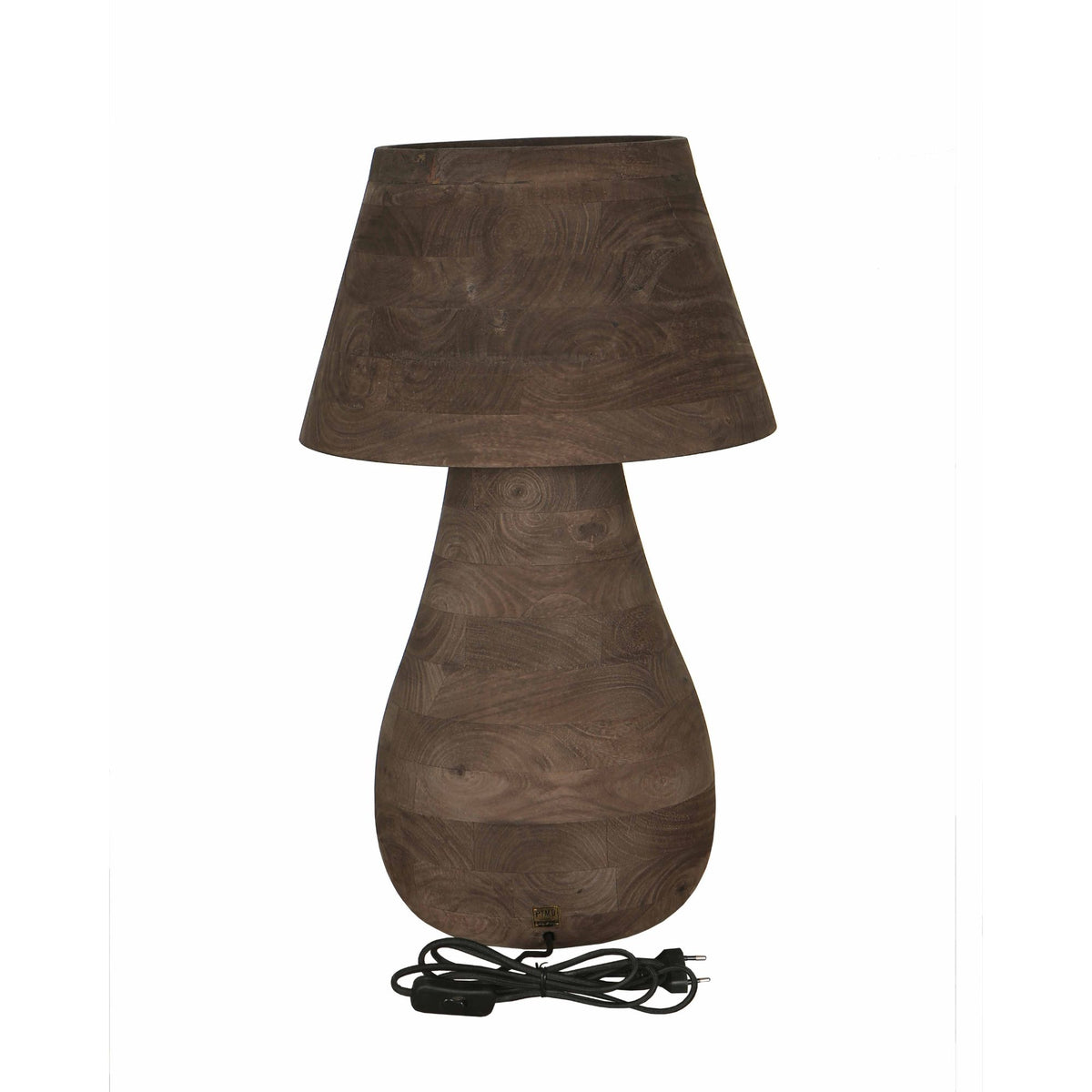 Peake brown mango wood round table lamp, large
