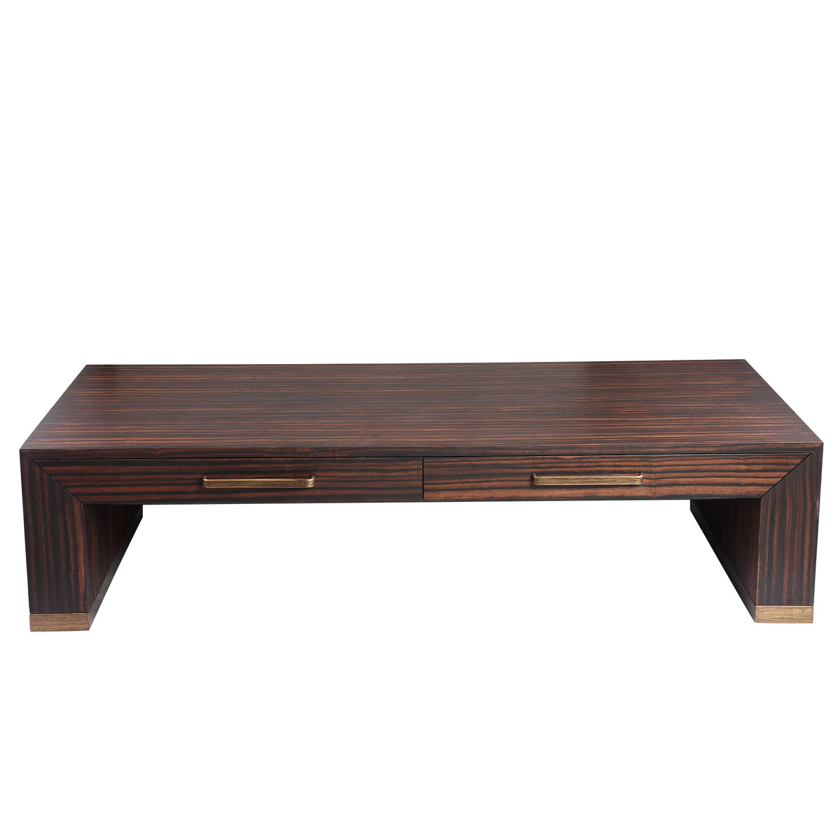 Tiess brown wooden veneer coffee table with two drawers