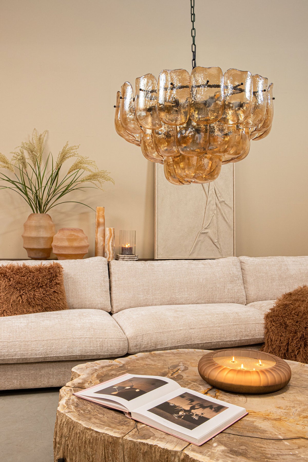 Elladie amber layered glass vase, tall