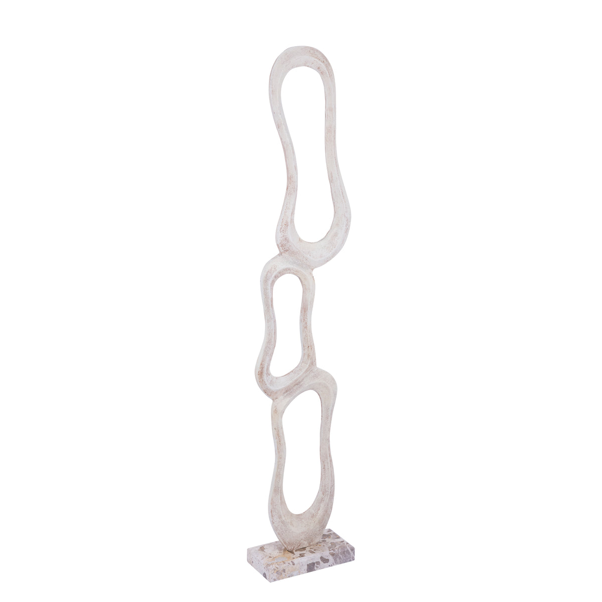 Camare beige abstract aluminium sculpture on marble base, large