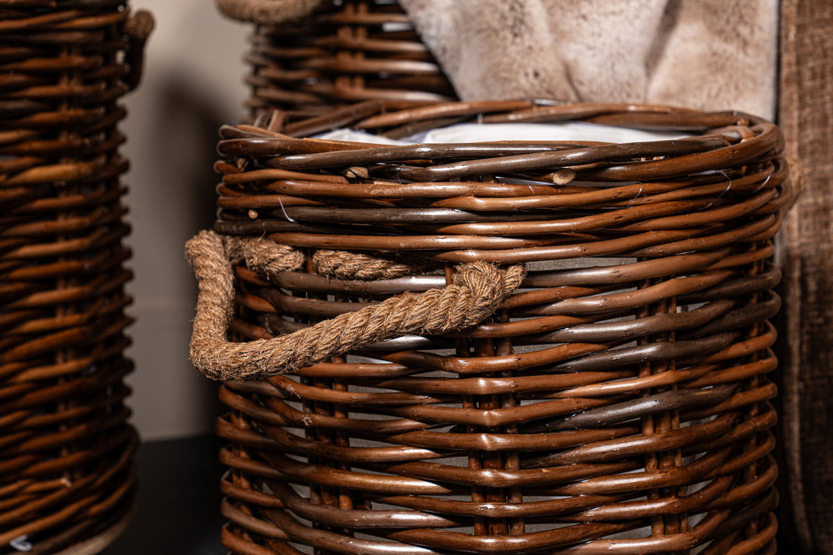 Darrett brown willow basket on wheels, round