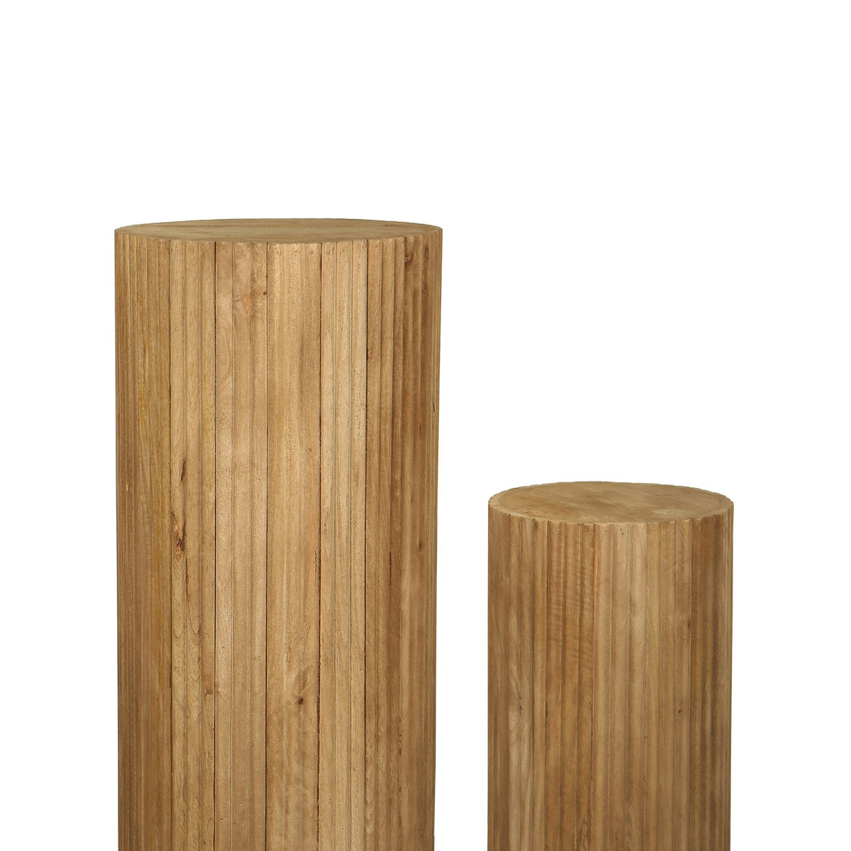 Jerra natural ribbed mango wood pedestals, set of two