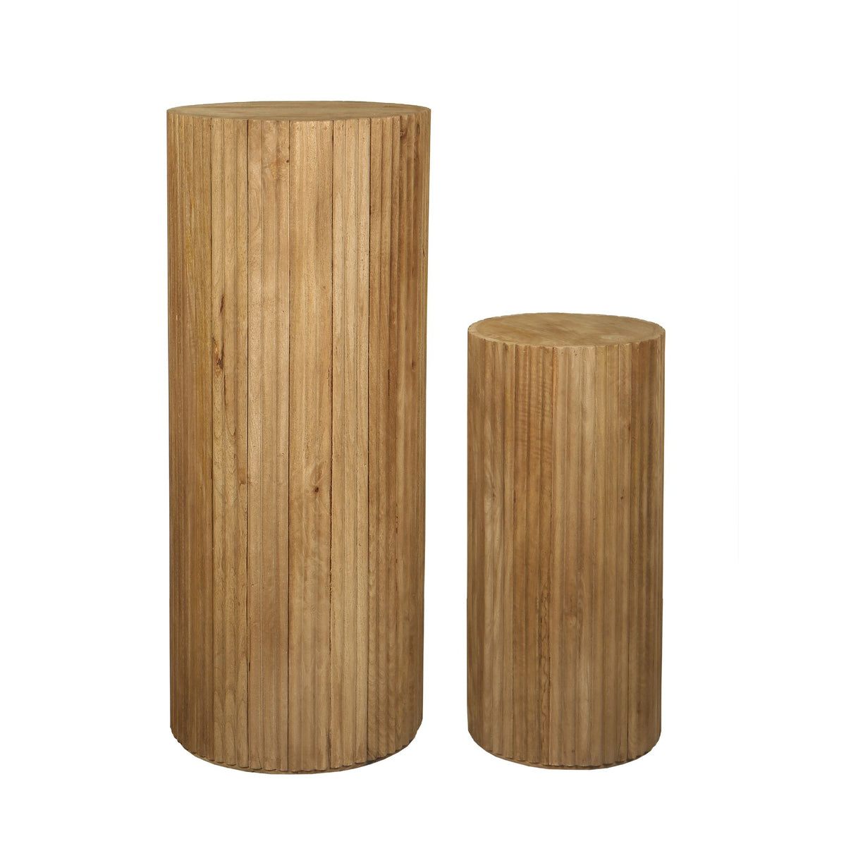 Jerra natural ribbed mango wood pedestals, set of two