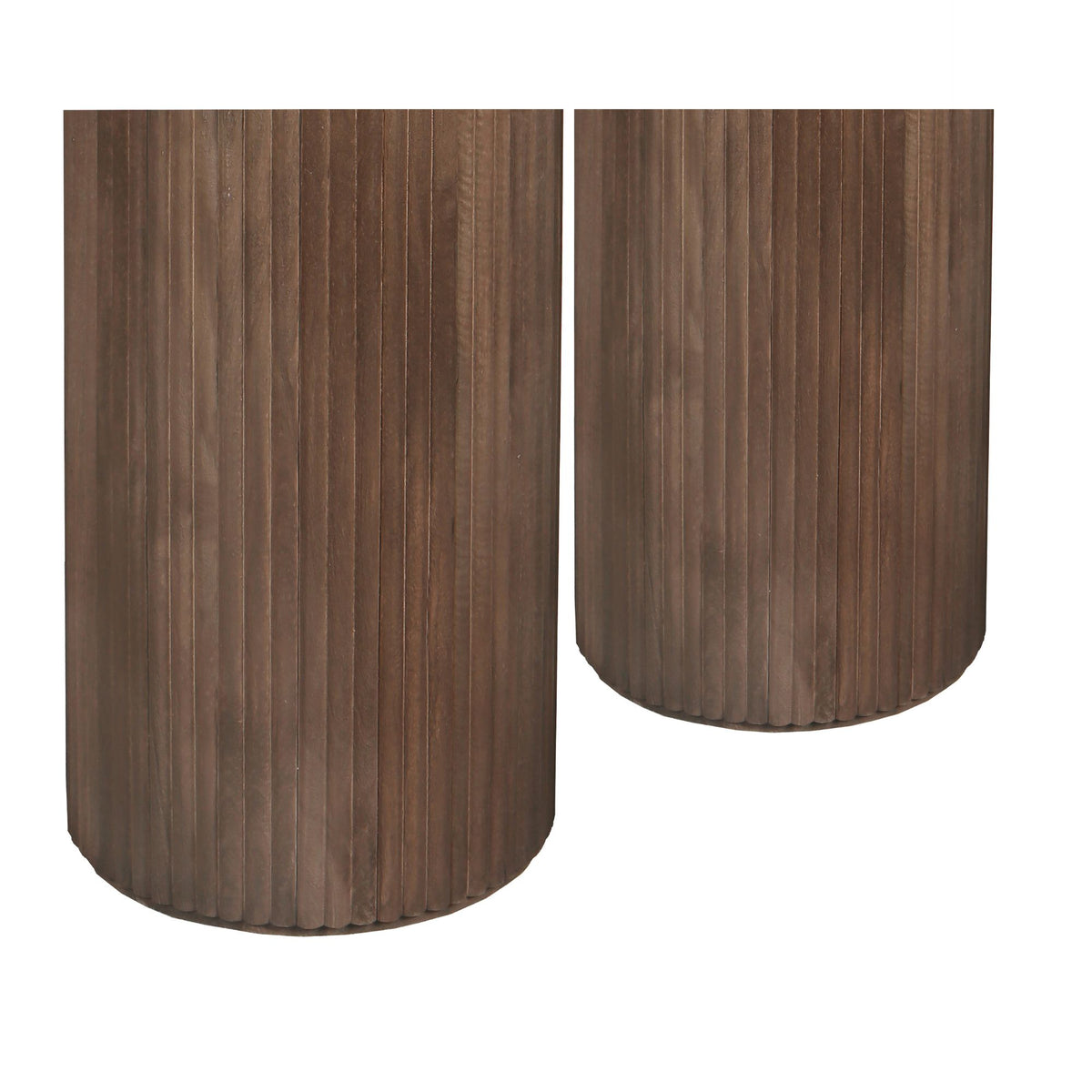 Jerra dark brown ribbed mango wood pedestals, set of two