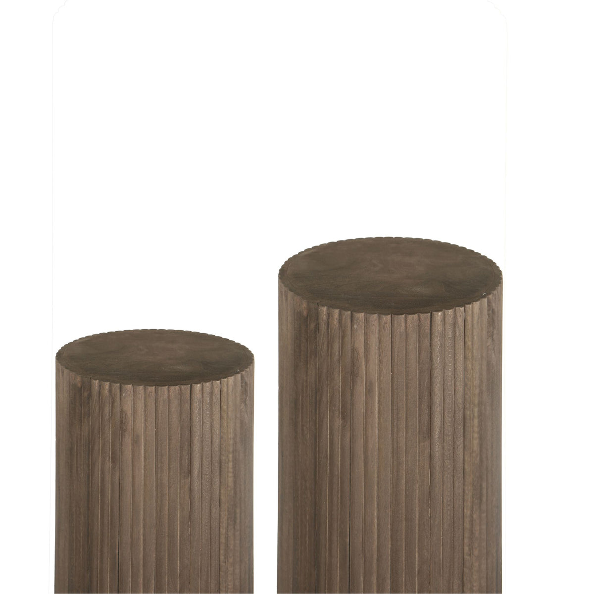 Jerra dark brown ribbed mango wood pedestals, set of two
