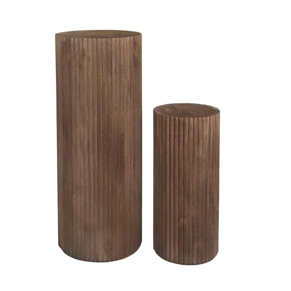 Jerra dark brown ribbed mango wood pedestals, set of two