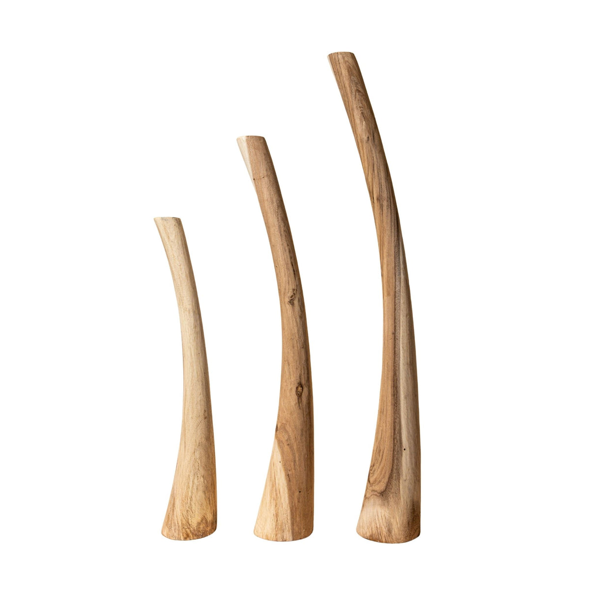 Rush natural bent teak wood sculptures, set of three