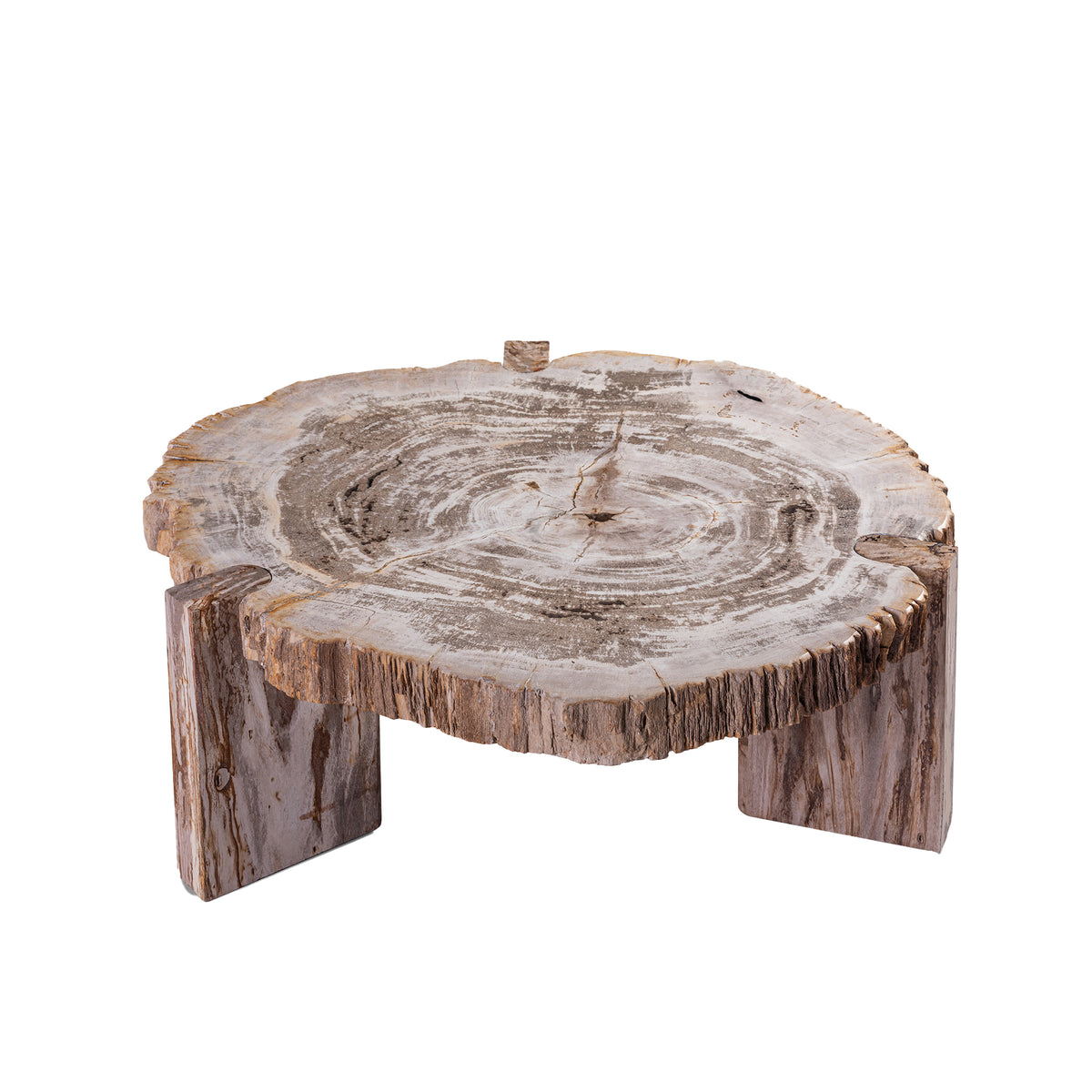 Kayo natural petrified wood effect coffee table, three-leg