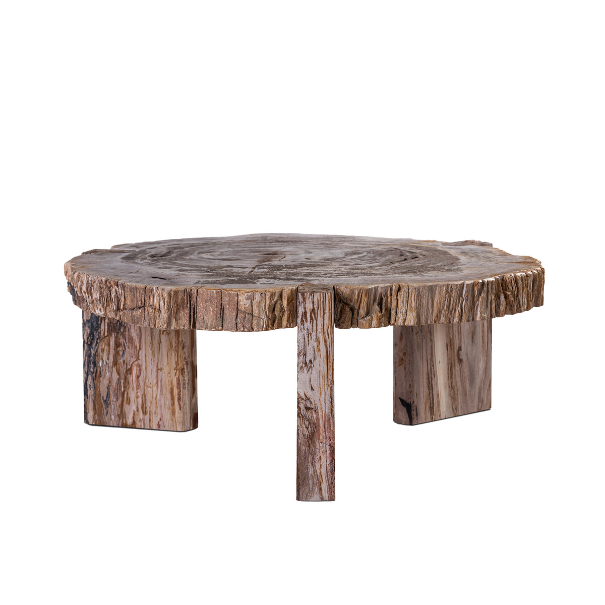 Kayo natural petrified wood effect coffee table, three-leg
