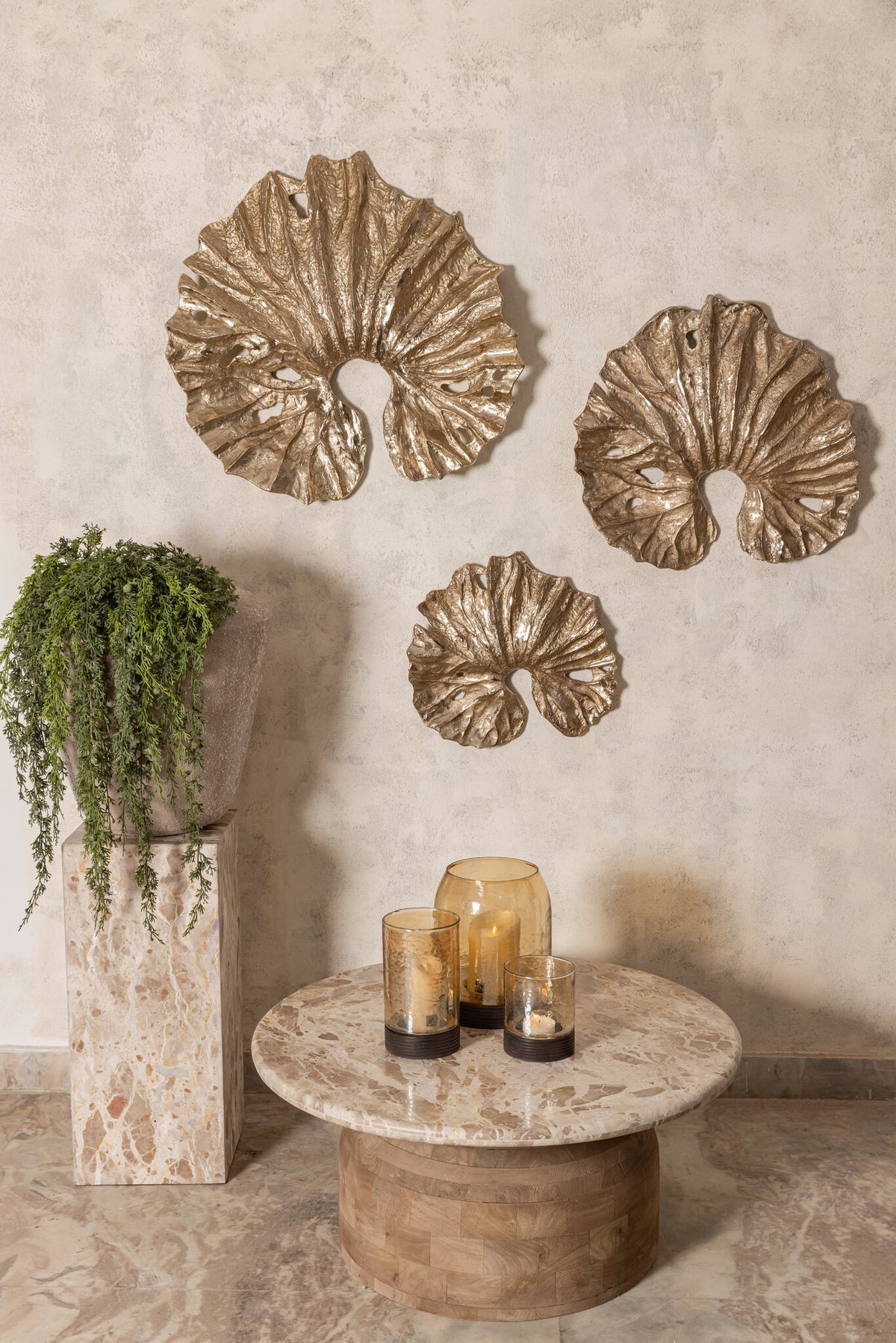 Merial champagne cast aluminium lotus leaf wall panel, medium