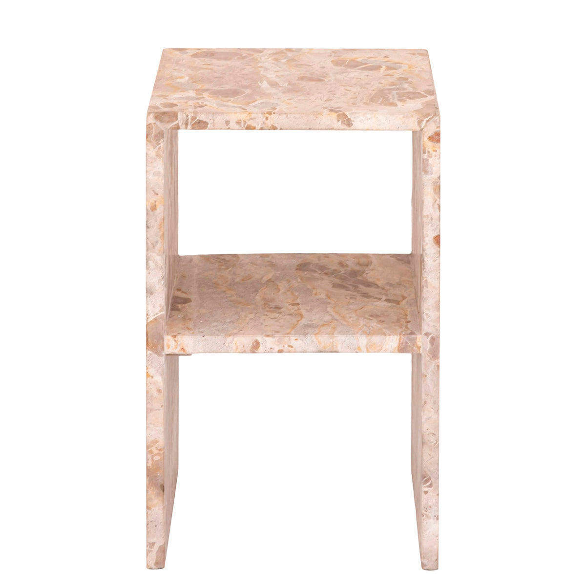 Elster beige marble side table with built-in shelf
