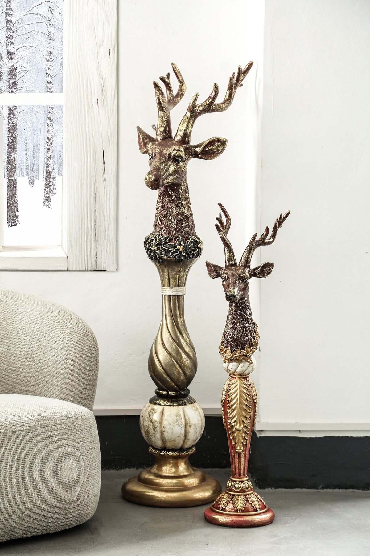 Blitzen light brown resin reindeer statue, large