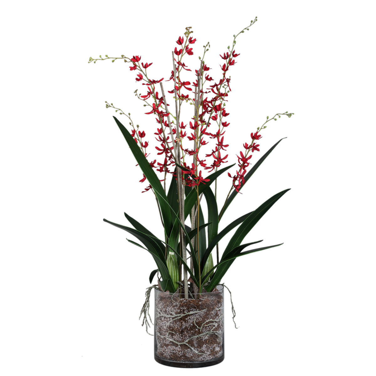 Orchid faux orchid in a glass vase, green