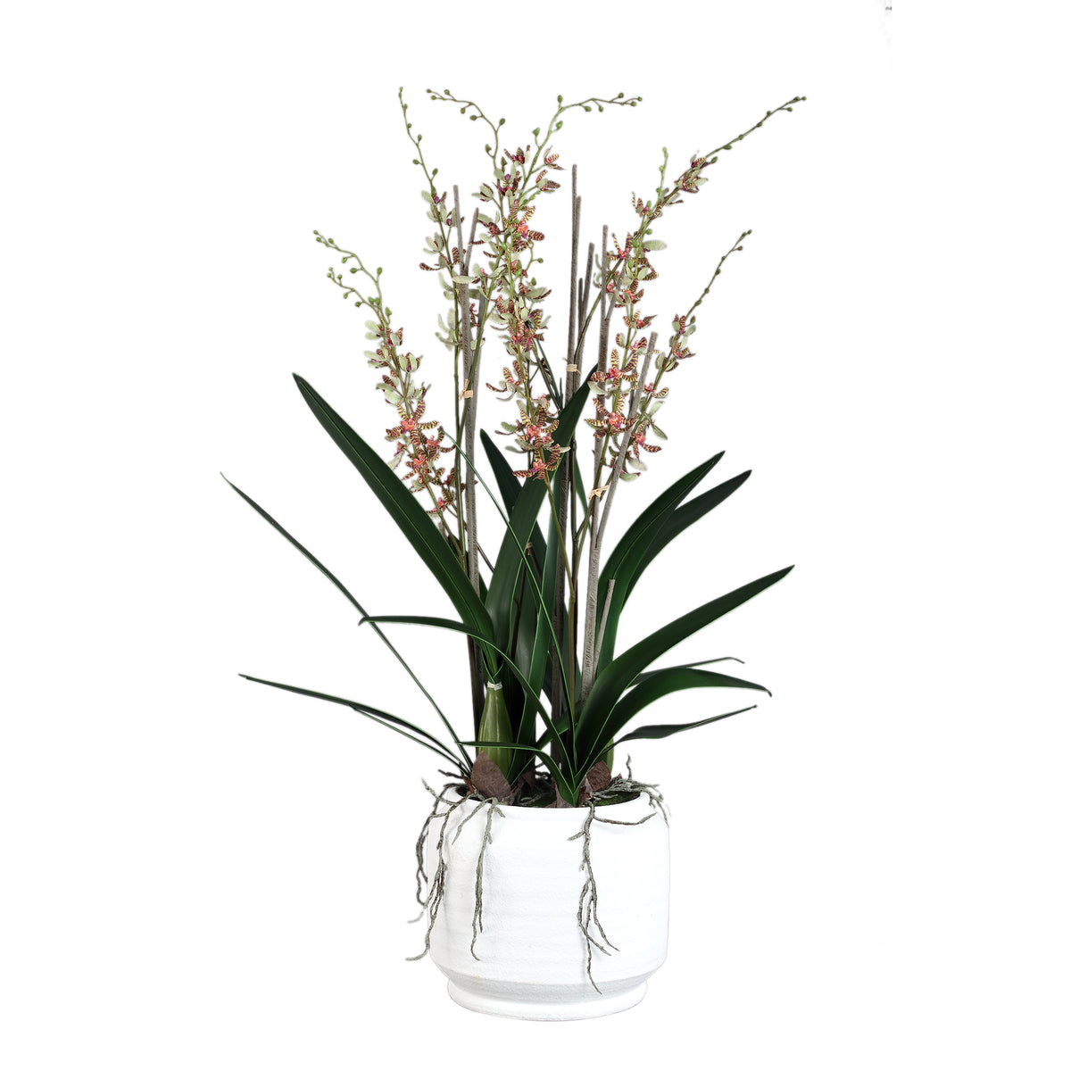 Orchid faux orchid in a ceramic pot, green
