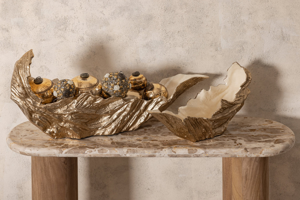 Carmon champagne cast aluminium bowl with cream enamel, large