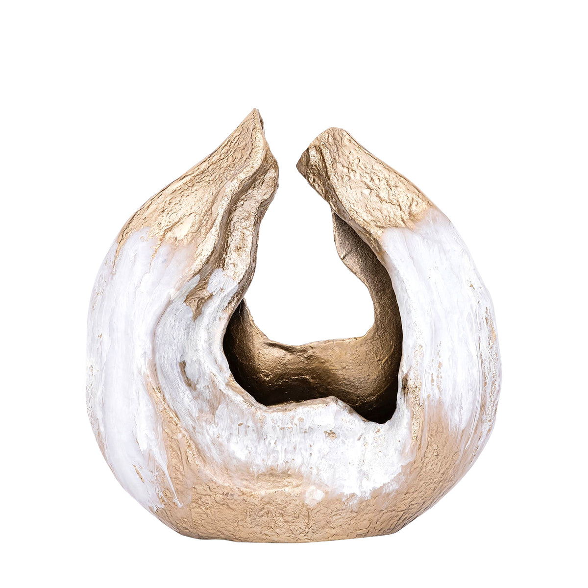 Abby champagne cast aluminium open wave sculpture, large
