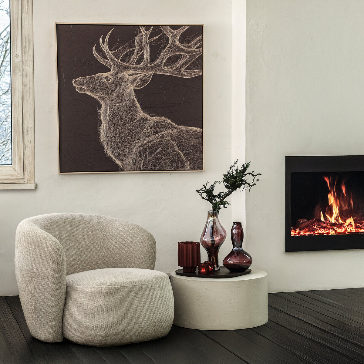 Nole dark brown framed canvas reindeer print, small