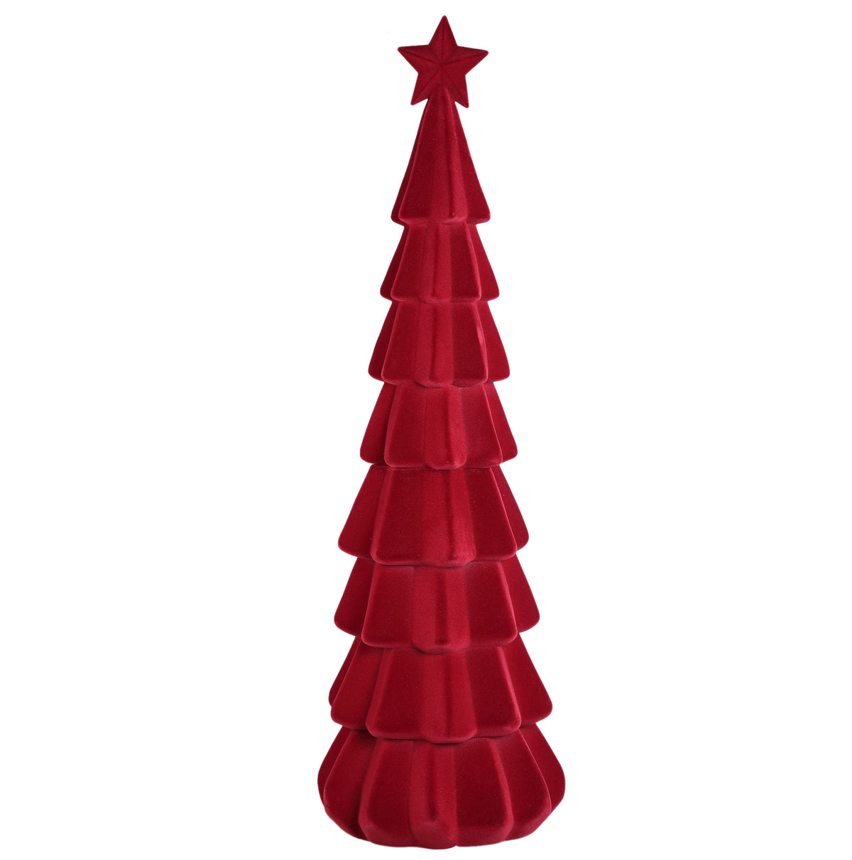 Yule burgundy flocked layered tree statue, large