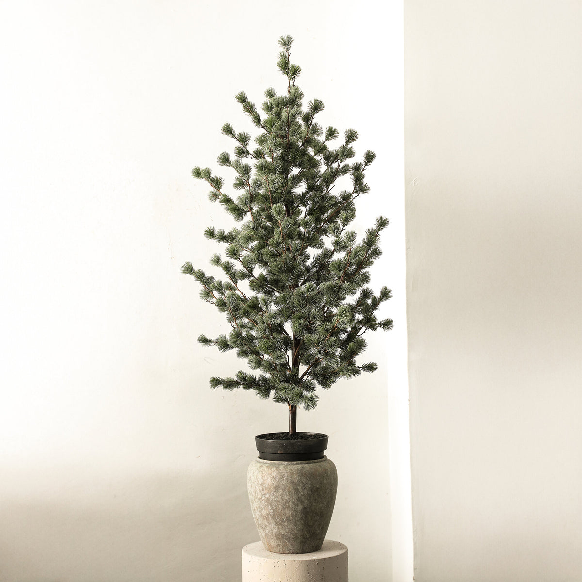 Milani green faux blue cedar tree in black pot, large