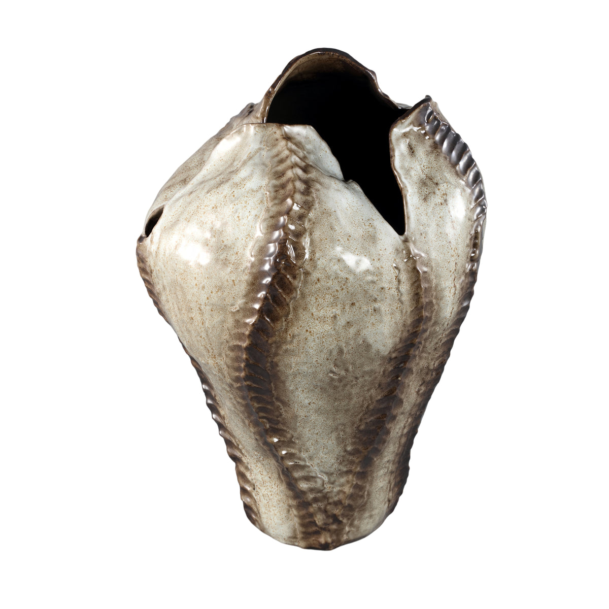 Tarig light brown ceramic vase, irregular, dented surface