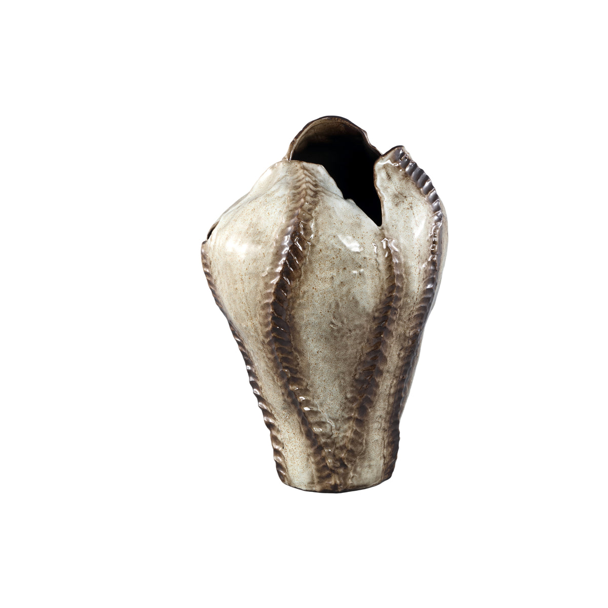 Tarig light brown ceramic vase, irregular, dented surface