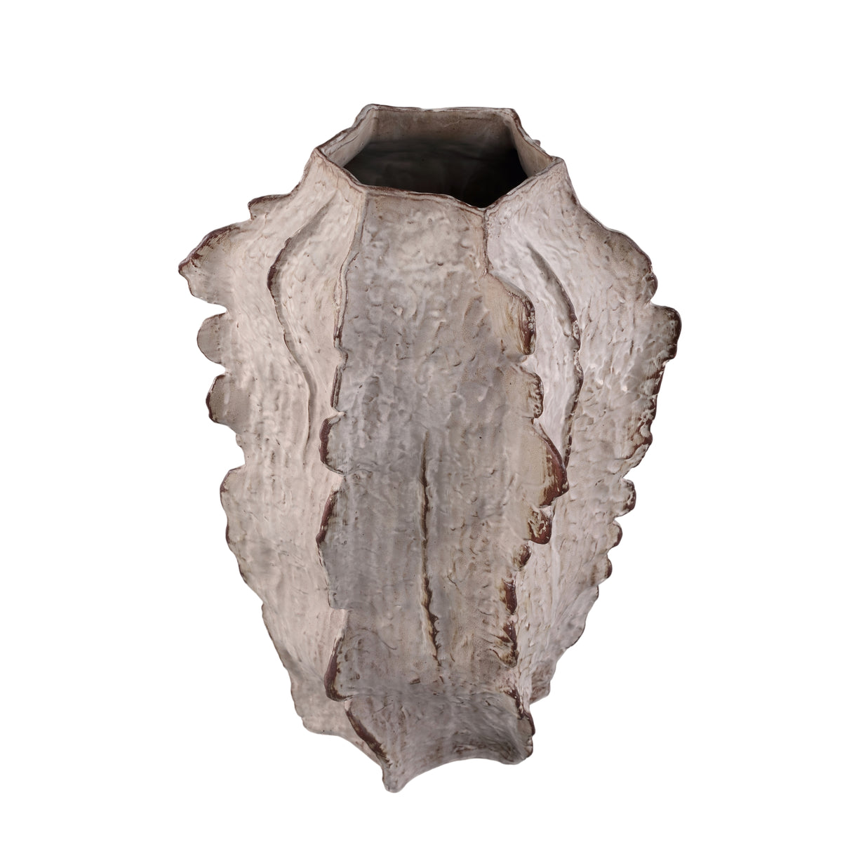 Talan beige ceramic vase, angular, ribbed surface