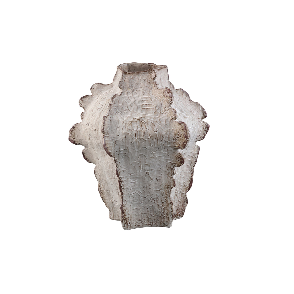 Talan beige ceramic vase, angular, ribbed surface