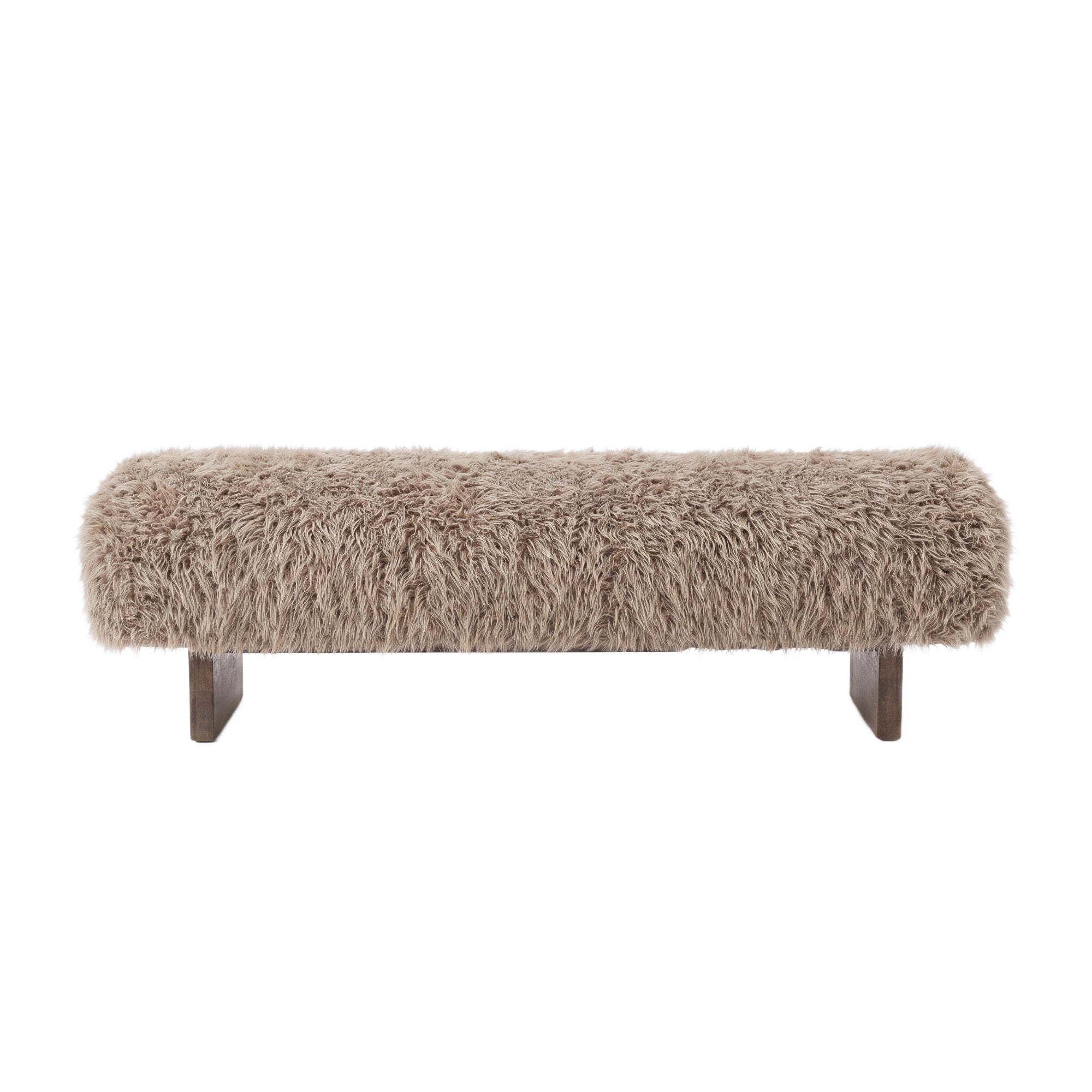 Hair brown upholstered bench with wooden legs