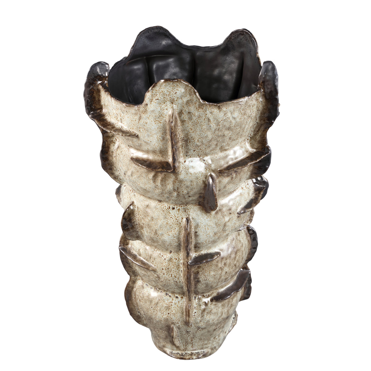 Cosha beige ceramic vase, bulbous shape with a fine line design