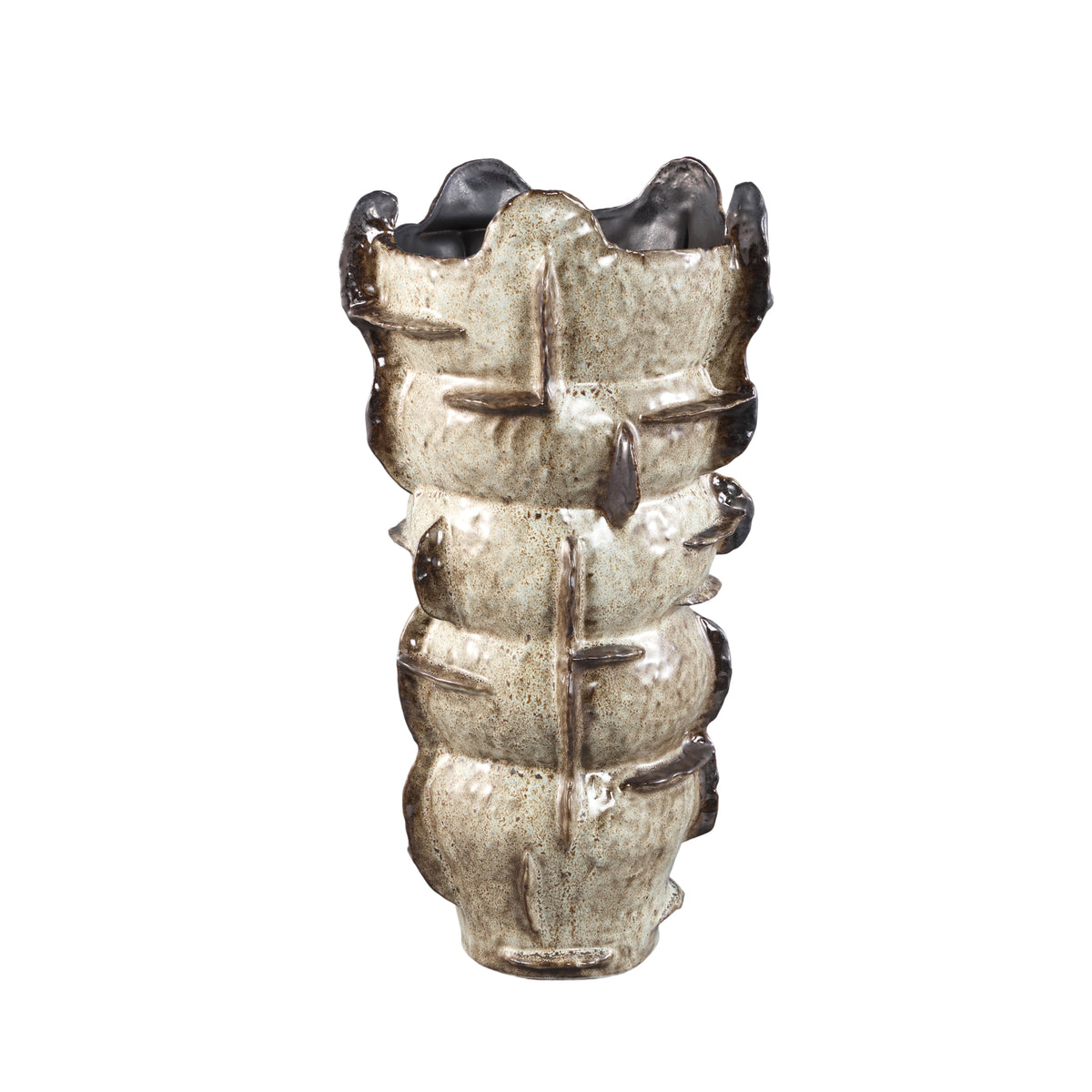 Cosha beige ceramic vase, bulbous shape with a fine line design