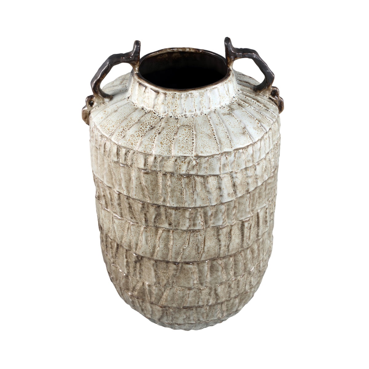 Telise beige ceramic vase, amphora shape with two handles