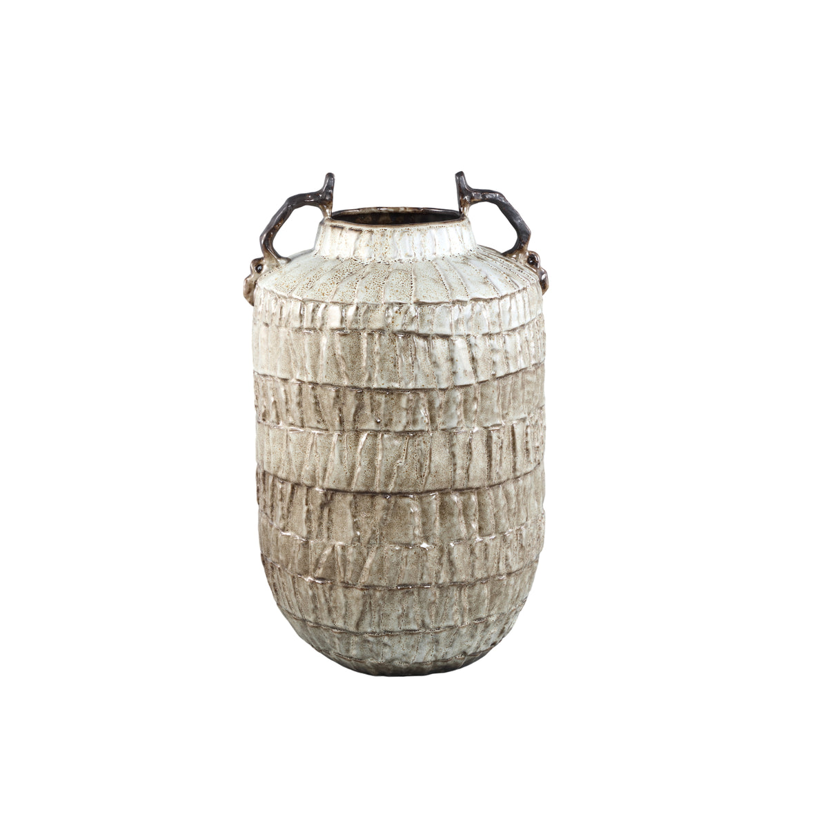 Telise beige ceramic vase, amphora shape with two handles