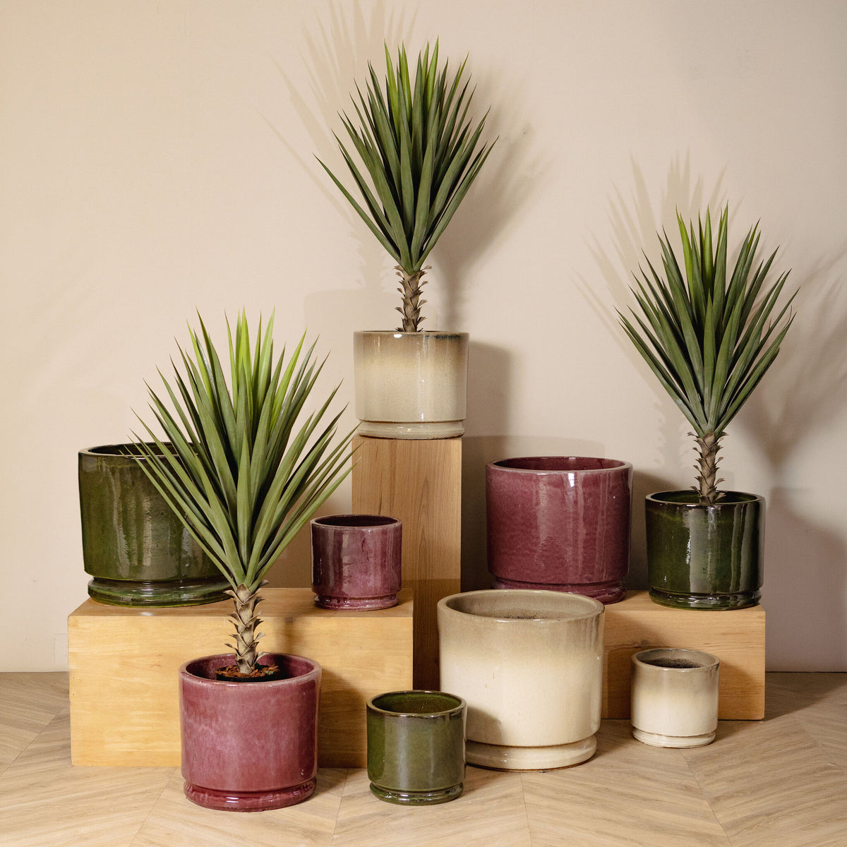 Madsen dark green ceramic planter, low