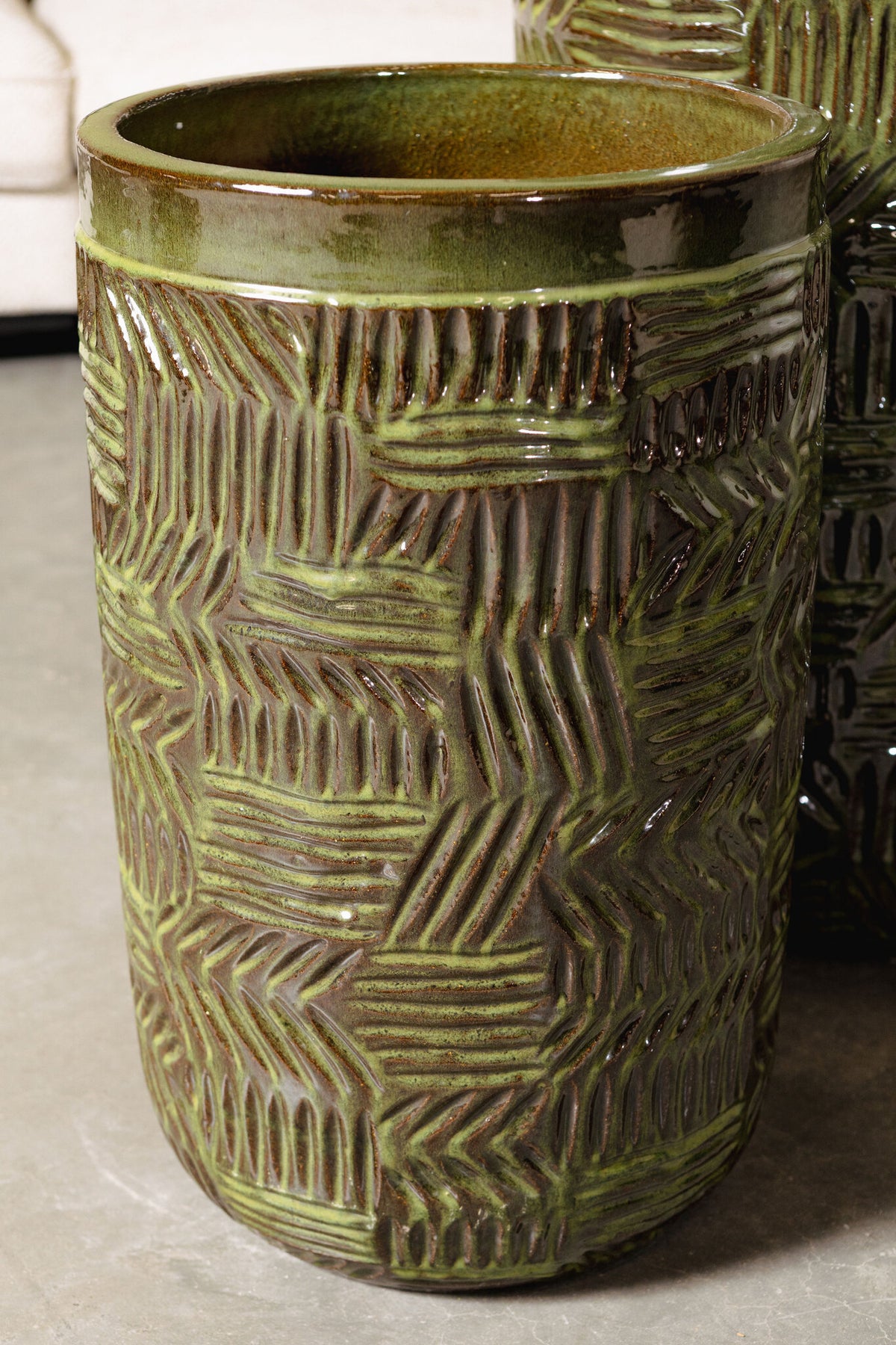 Nikko dark green ceramic planter, high