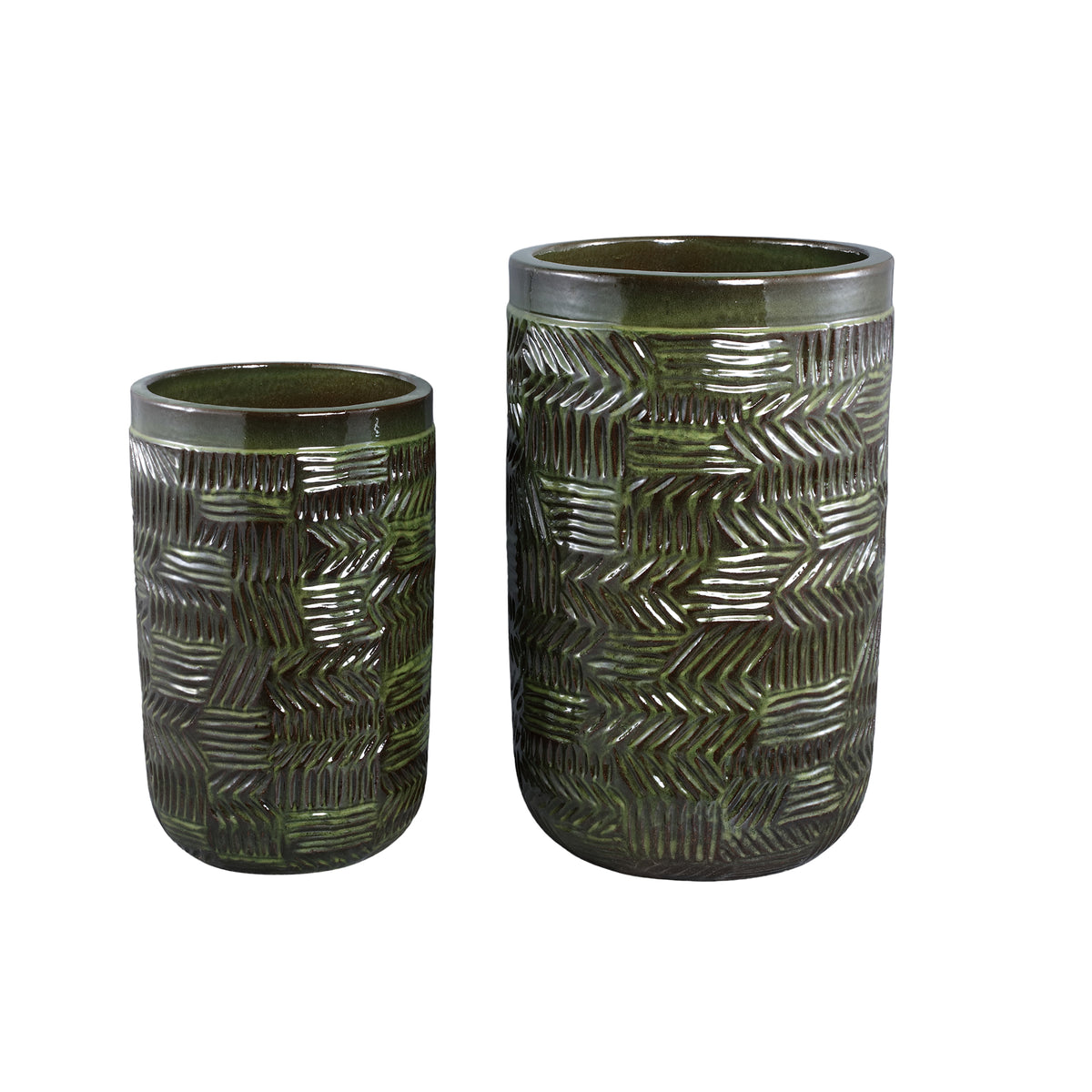 Nikko dark green ceramic planter, high