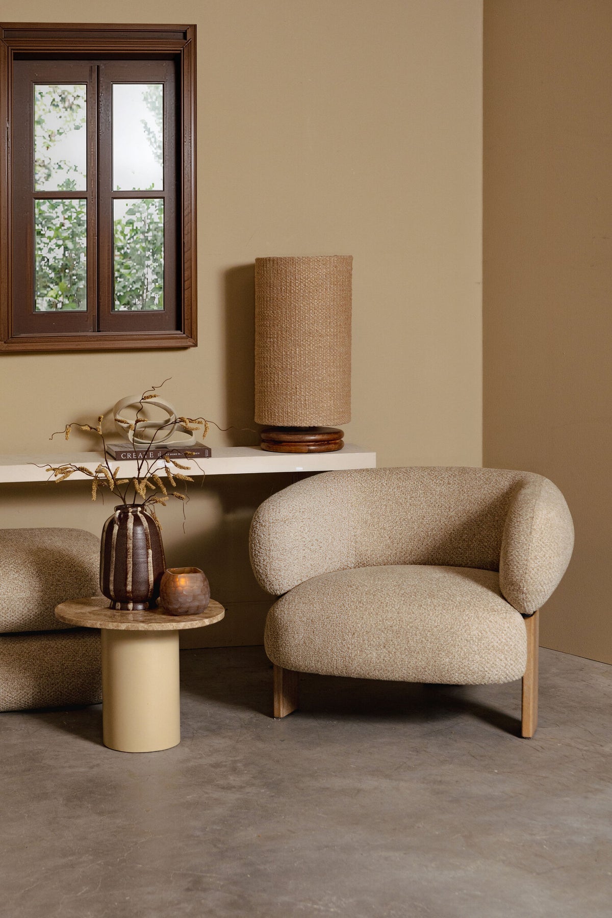 Devi taupe table lamp, wooden base