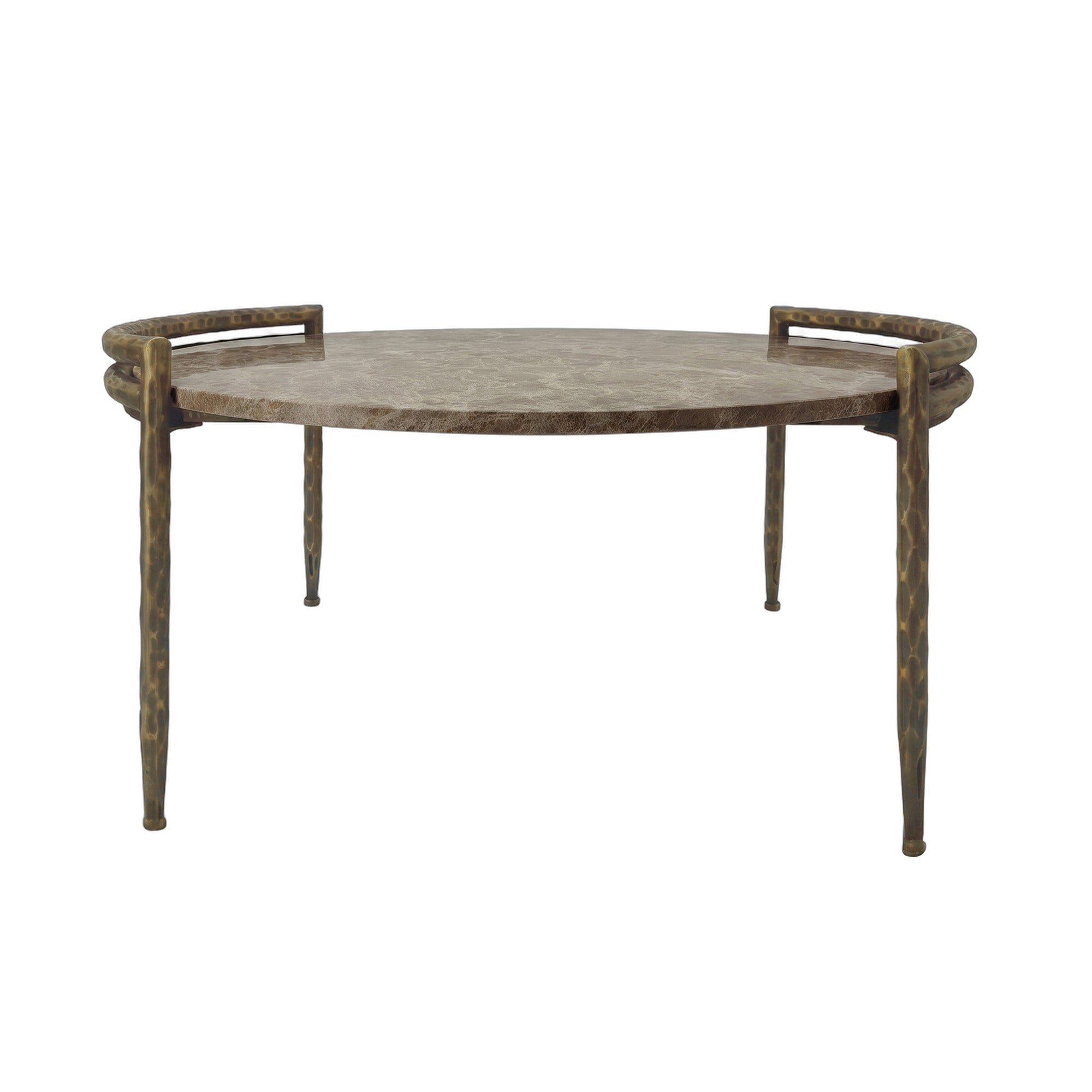 Dented marble coffee table with iron legs